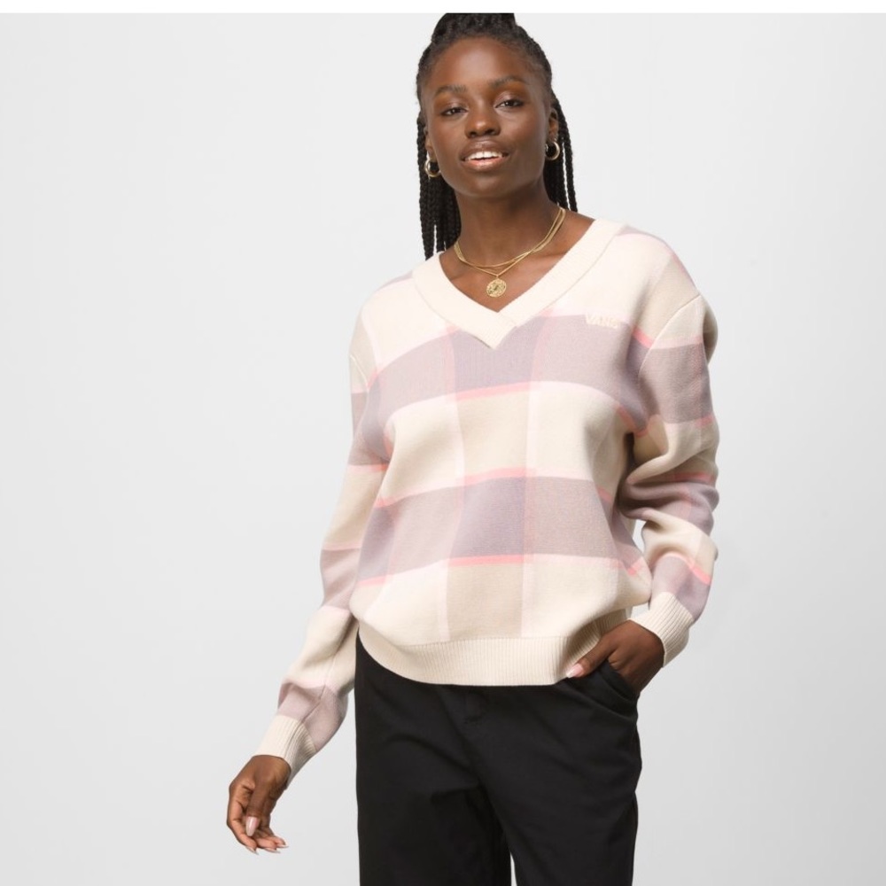 VANS Plaid  V Neck Oversized Sweater small size